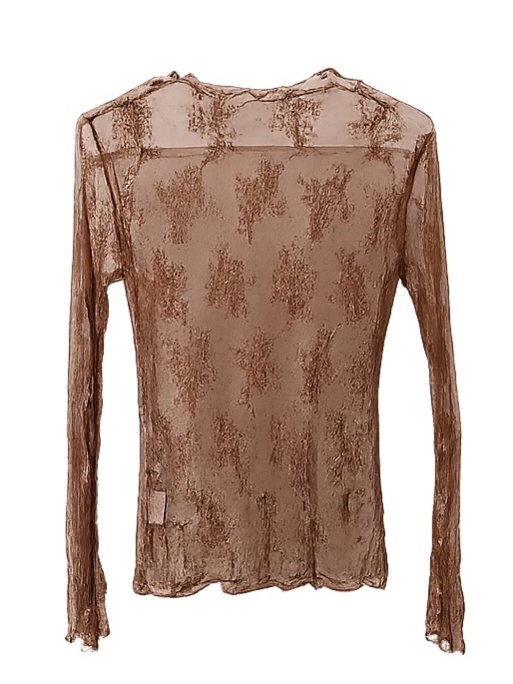 Brown Sheer Lace Long-Sleeve Women's Top